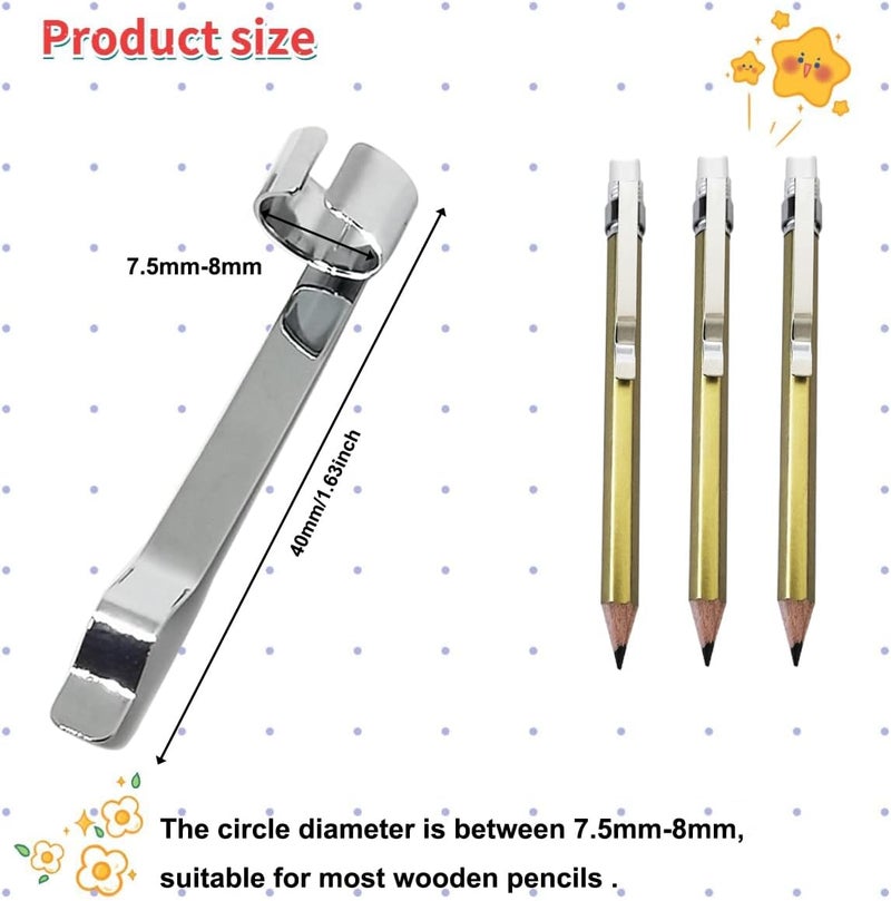 Adhere 12pcs Golf Pencils with eraser Hexagon gold with clips Graphite 2B for Golf Event Scoring,Wedding,Company Meetings,Pew, Pocket(z-Gold pencil+ pencil clip) - Image 2